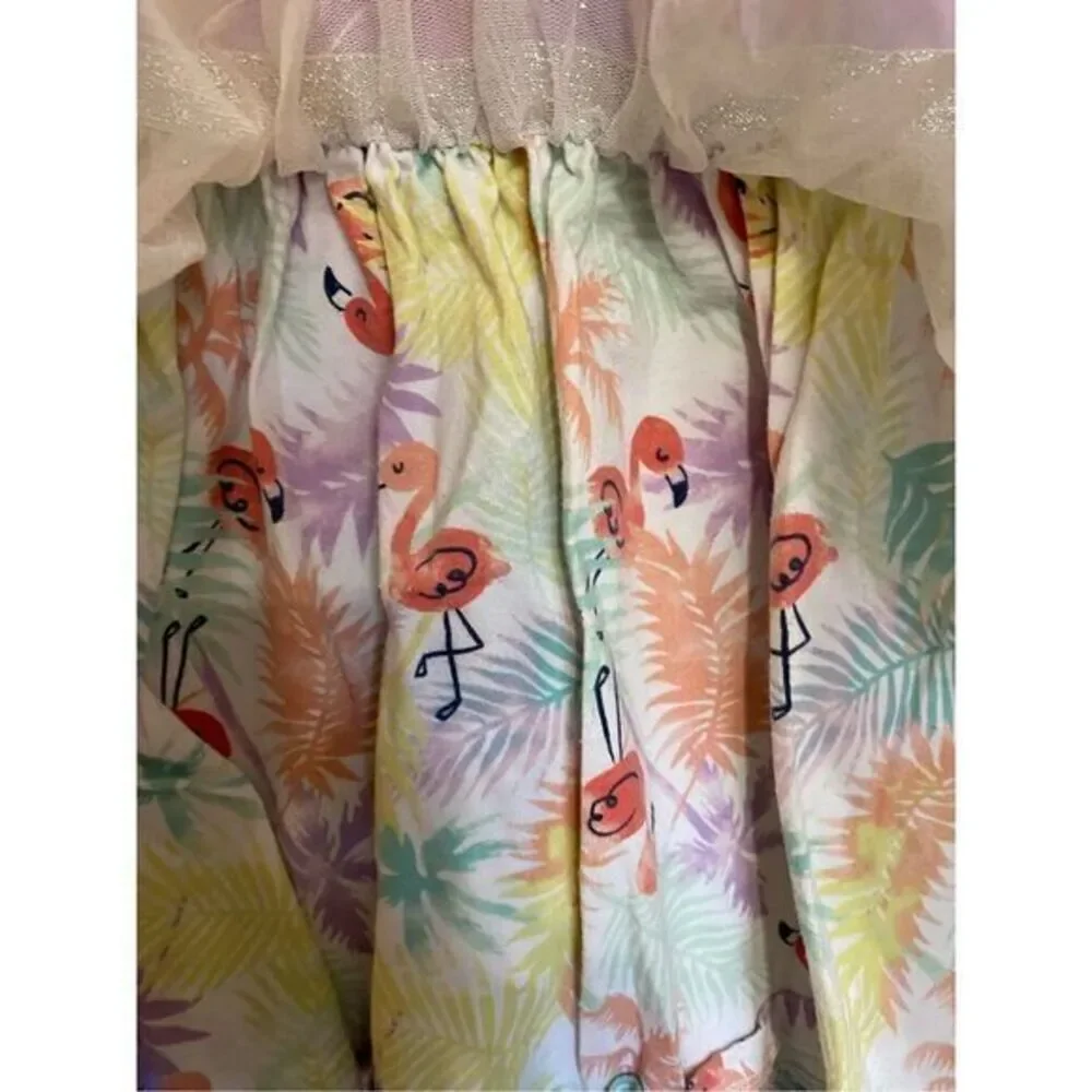 Little girls size, small purple, flamingo, short‎ sleeve dress